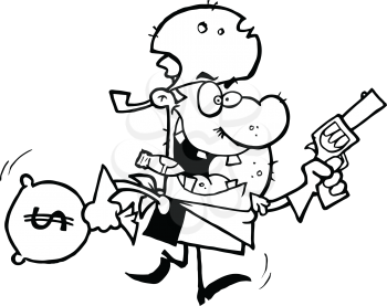 Royalty Free Clipart Image of an Outlaw Cowboy Stealing Money