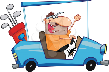 Royalty Free Clipart Image of a Happy Golfer Driving a Cart