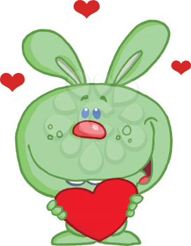 Royalty Free Clipart Image of a Valentine Bunny Holding a Heart