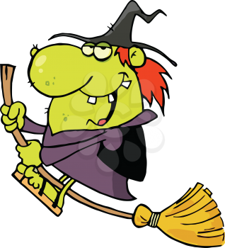 Royalty Free Clipart Image of a Witch on a Broom