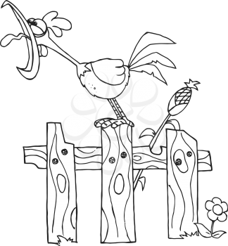 Royalty Free Clipart Image of a Rooster on a Fence