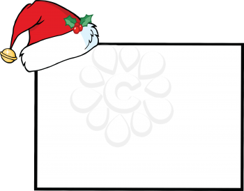 Royalty Free Clipart Image of a Santa Hat on a Banner