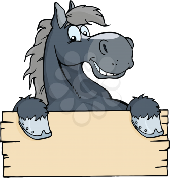 Royalty Free Clipart Image of a Cartoon Horse Over a Blank Sign