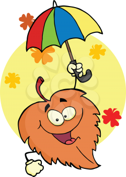 Royalty Free Clipart Image of a Leaf With an Umbrella