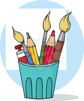 Royalty Free Clipart Image of a Cup With Artist's Tools
