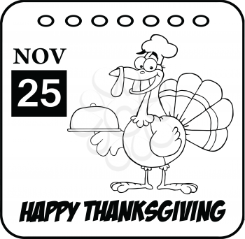 Royalty Free Clipart Image of a Happy Thanksgiving Calendar Page for Nov. 25