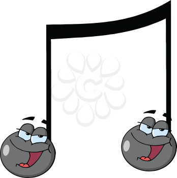 Royalty Free Clipart Image of a Musical Note With Faces