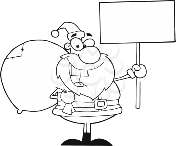 Royalty Free Clipart Image of Santa Holding a Sign