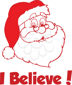 Royalty Free Clipart Image of a Santa With I Believe Beneath Him