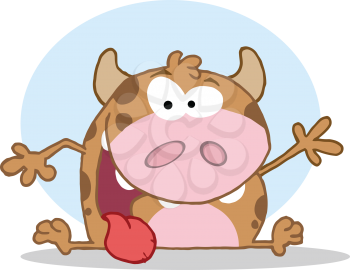 Royalty Free Clipart Image of a Waving Happy Cow