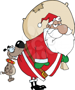 Royalty Free Clipart Image of a Dog Biting Santa's Bottom