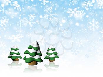 Christmas trees on snowflake background