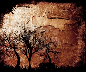 Silhouettes of trees on grunge background