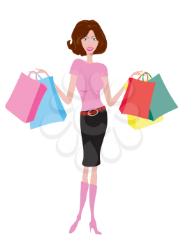 Royalty Free Clipart Image of a Female with Shopping Bags
