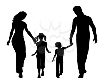 Silhouette of a family walking