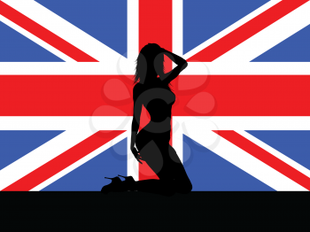 Silhouette of a sexy female on a Union Jack background
