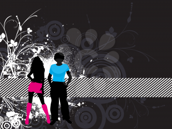 Silhouettes of people on grunge background