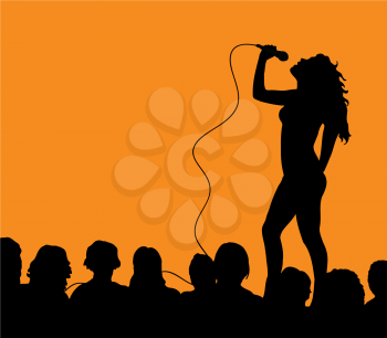 Silhouette of a female singer with a crowd
