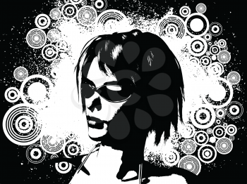 Female face on grunge background