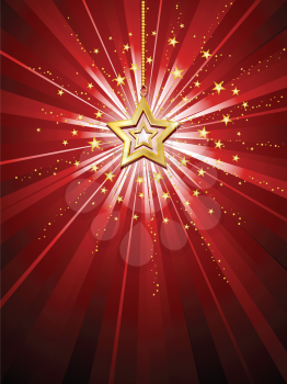 Royalty Free HD Background of a Shining Gold Star with a Red Background