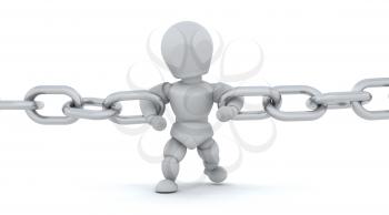 3d render of a man holding a chain together