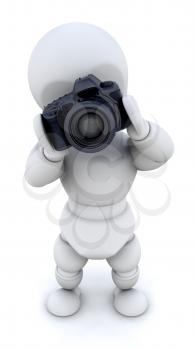 3D RENDER OF A MAN USING A CAMERA AND ZOOM LENSE