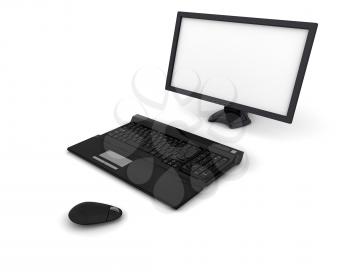 3D render of a keyboard, mouse and a monitor