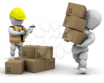 3D removal men handling materials - isolated