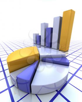 3D render of a bar chart and pie chart