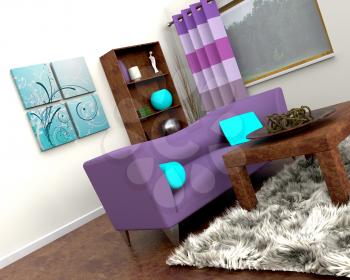 3D render of a contemporary interior and sofa