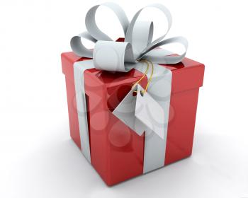 3D Render of Gift Box with Ribbon and Tag