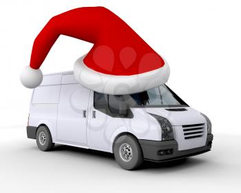 3D Render of a Christmas Delivery Van Isolated on White
