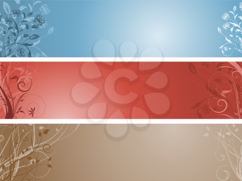 Three different coloured floral panels