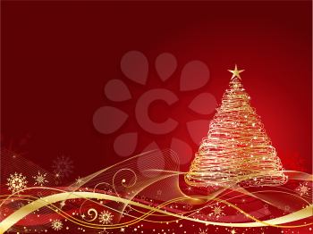 Golden Christmas tree on decorative background