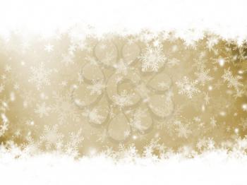 Golden background of falling snowflakes