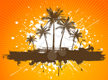 Grunge palm trees and sunburst background