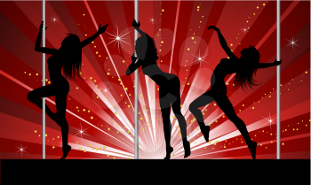 Silhouettes of sexy females pole dancing