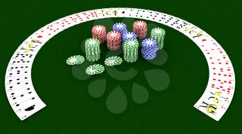 3D render of Casino chips and playing cards