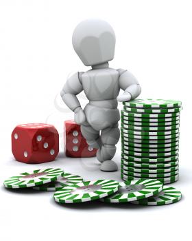 3D render of a man with casino dice