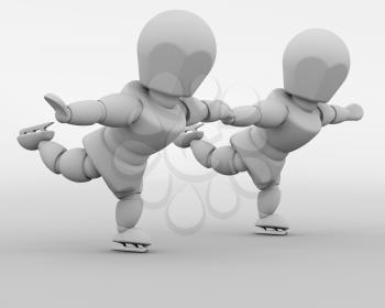 3D render of figure skaters dancing on ice