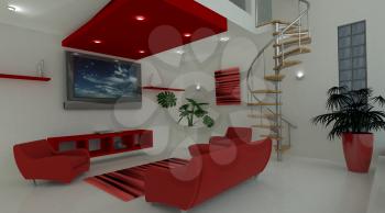 3D render of a Contemporary interior living space