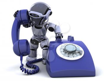 3D render of robot with a traditional telephone