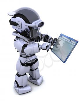 3D render of robot navigating through computer window 