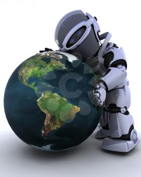 3D render of a robot embracing earth