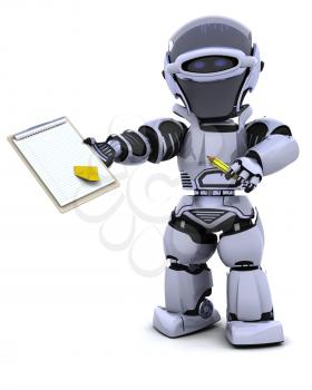 3D render of a robot  with clipboard