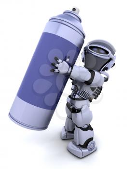 3D render of a robot  with spray can