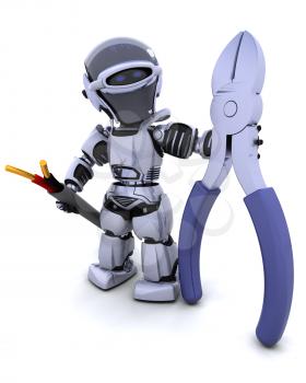3D render of robot with wire cutters and cable