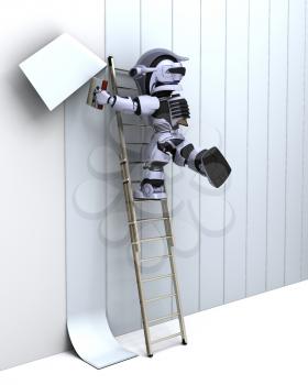 3D render of robot decorating a wall