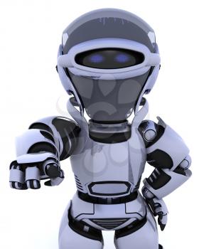 3D render of a robot pointing back out at you