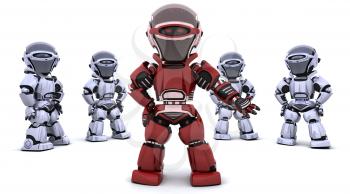 3D render of a red robot leading a team